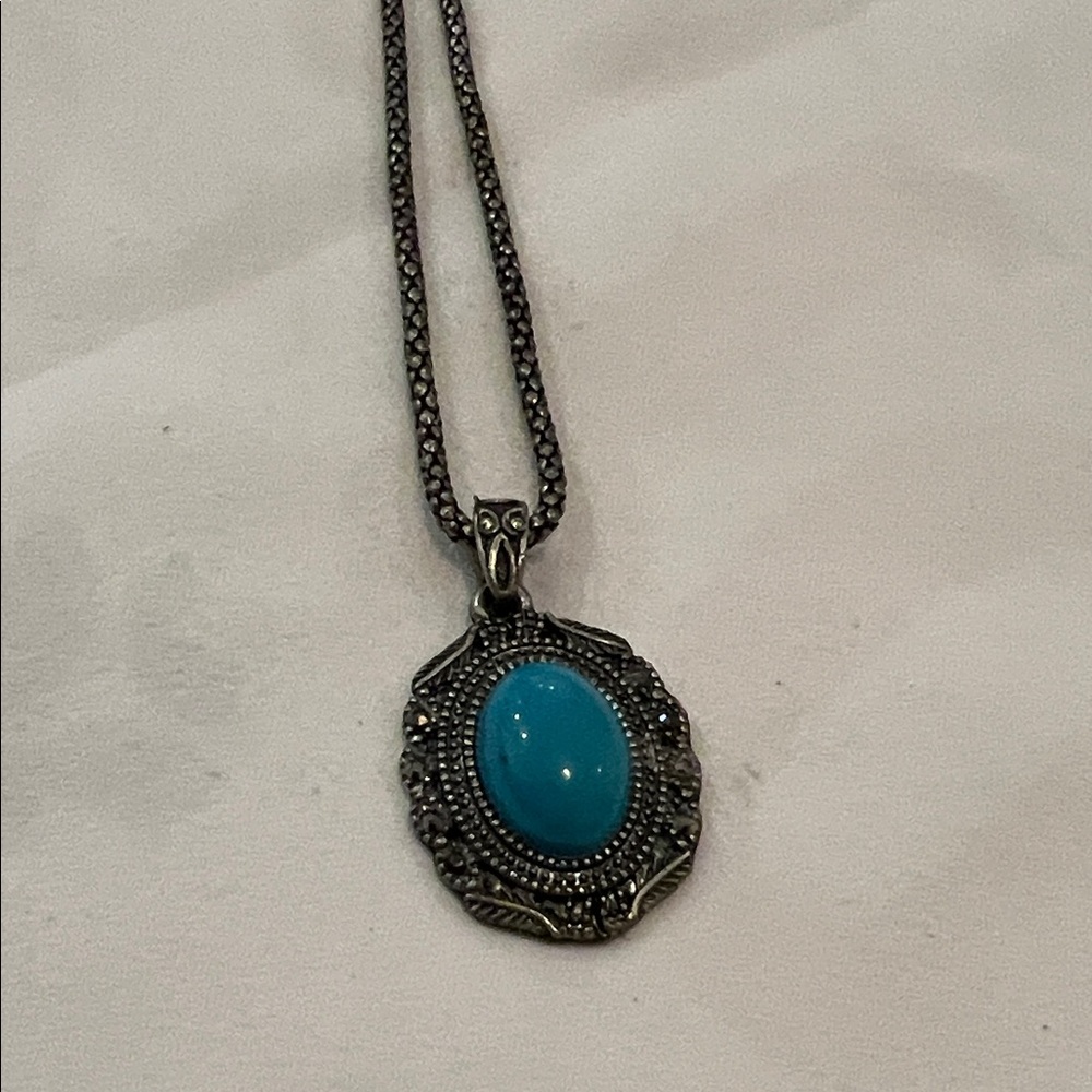 Turquoise and Silver Pendant Necklace